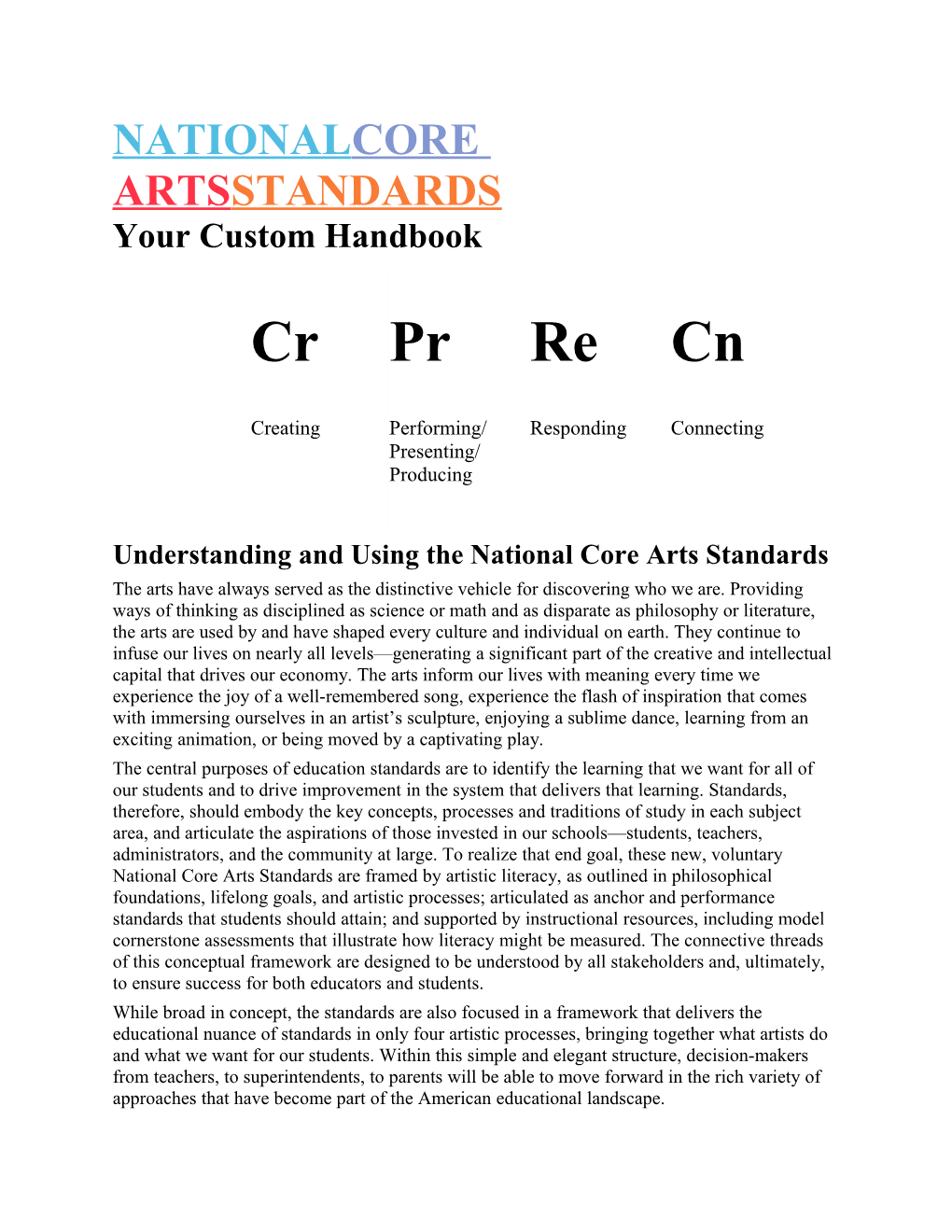 Understanding and Using the National Core Arts Standards