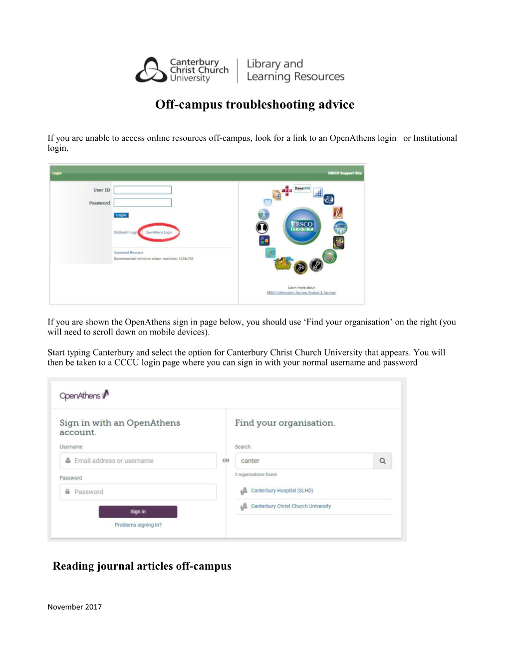 Librarysearch Off-Campus Troubleshooting Advice