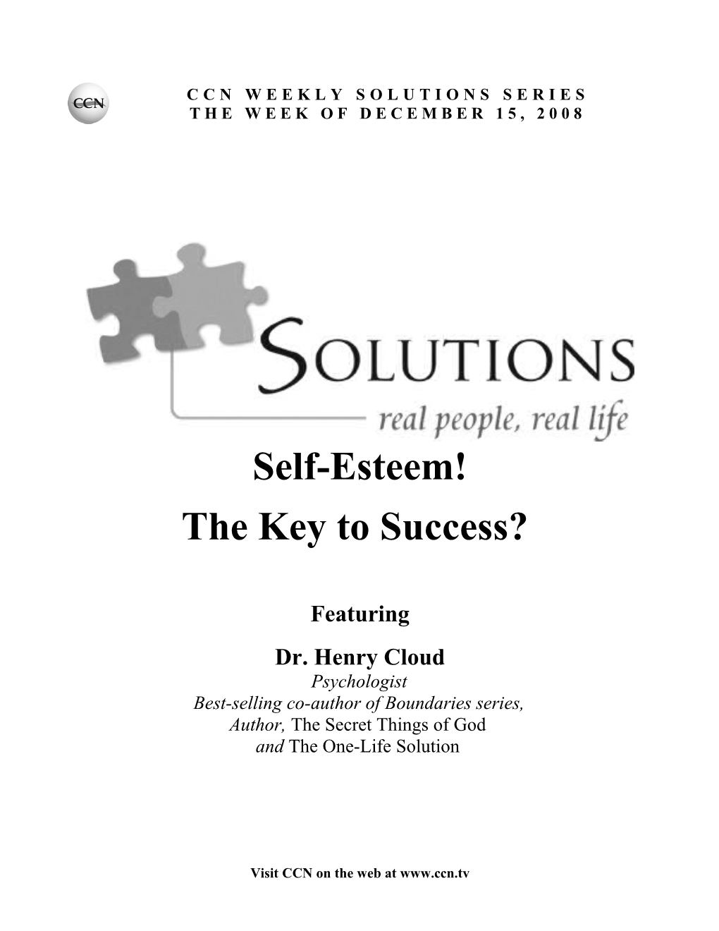 Ccnsolutions: Self-Esteem! Key to Success?Page 1