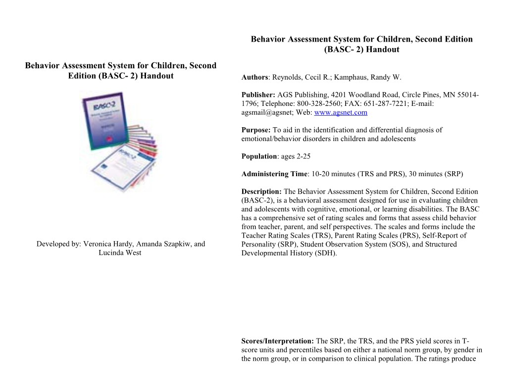 Behavior Assessment System for Children, Second Edition (BASC- 2)