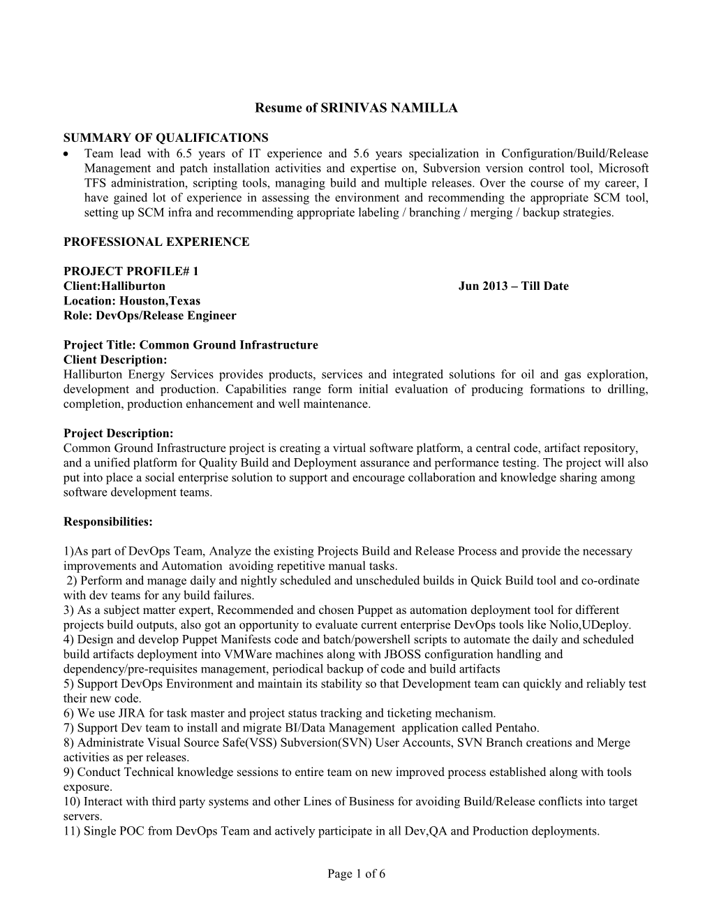 Resume of SRINIVAS NAMILLA