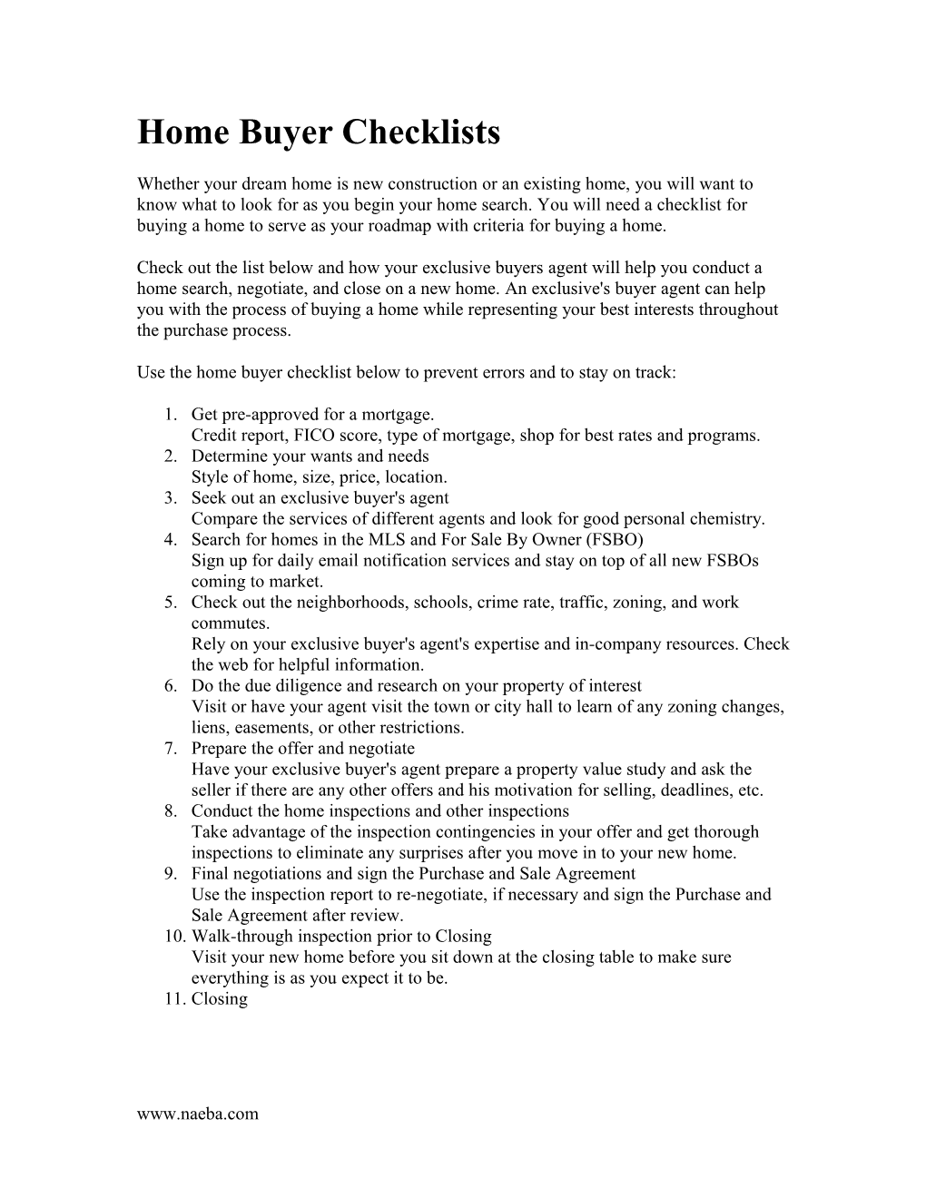 Home Buyer Checklists