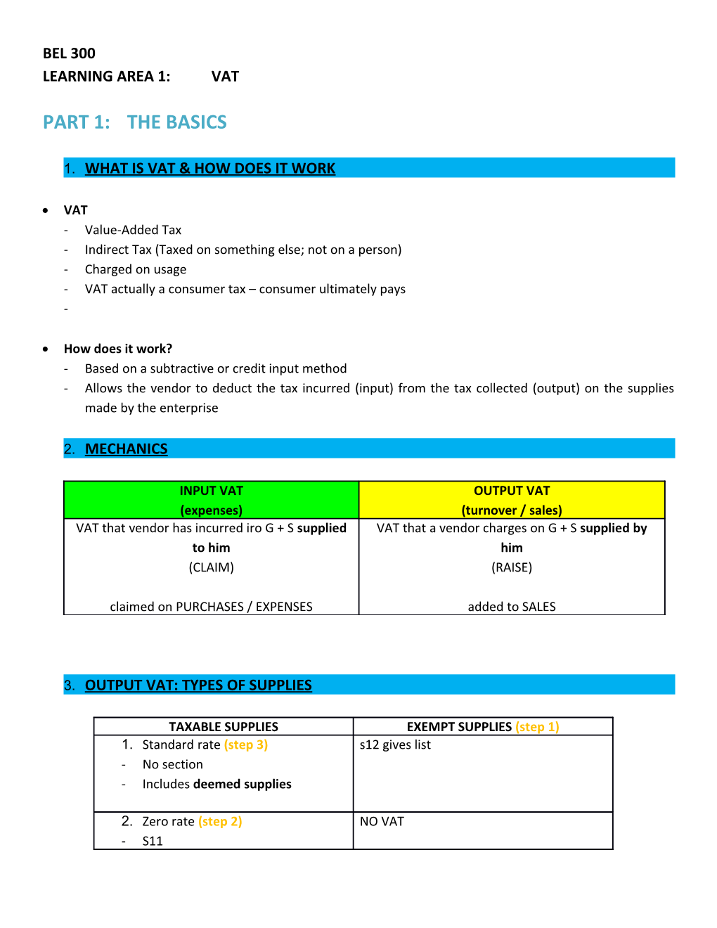 Learning Area 1:Vat