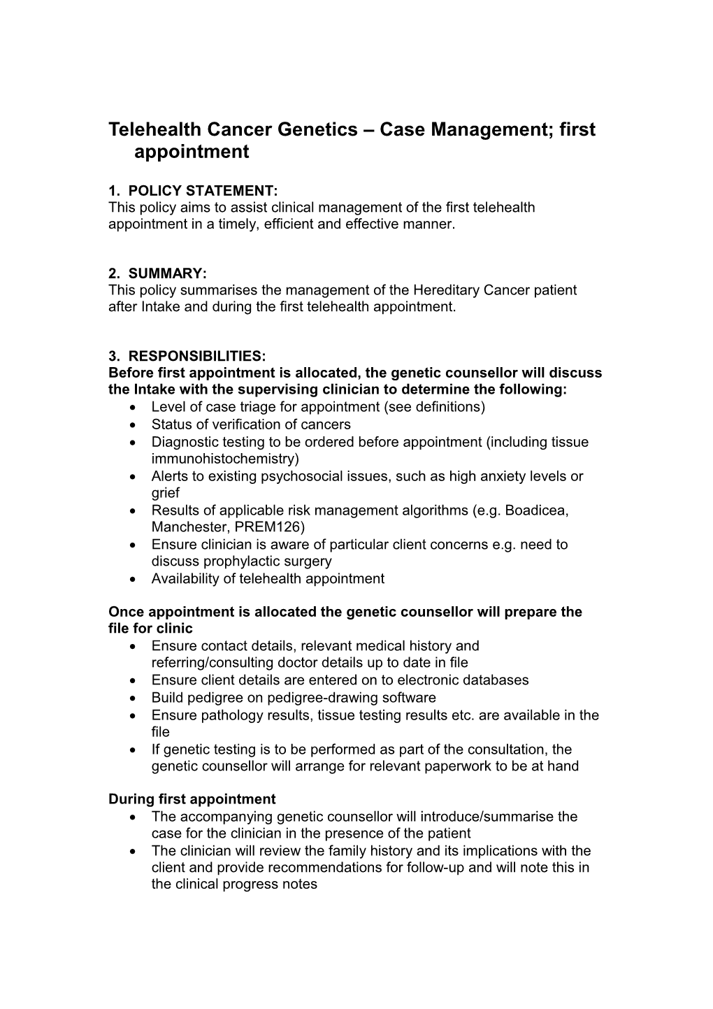 Intake Procedure for Cancer Genetics