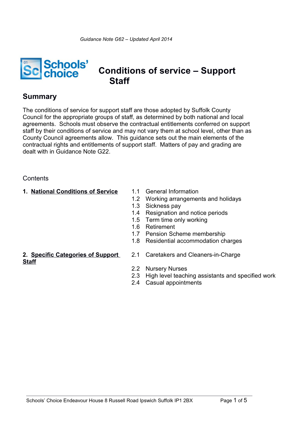 Conditions of Service Support Staff