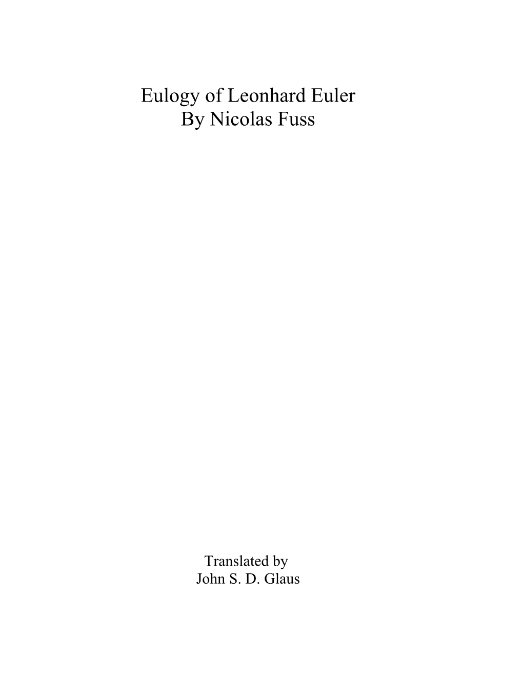 Eulogy Ofleonhard Euler