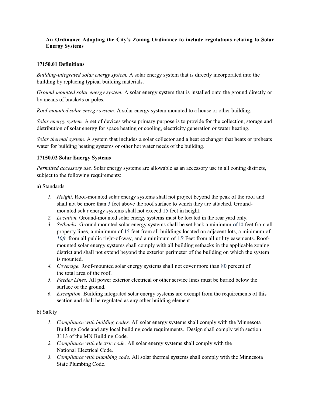 An Ordinance Adopting the City S Zoning Ordinance to Include Regulations Relating to Solar