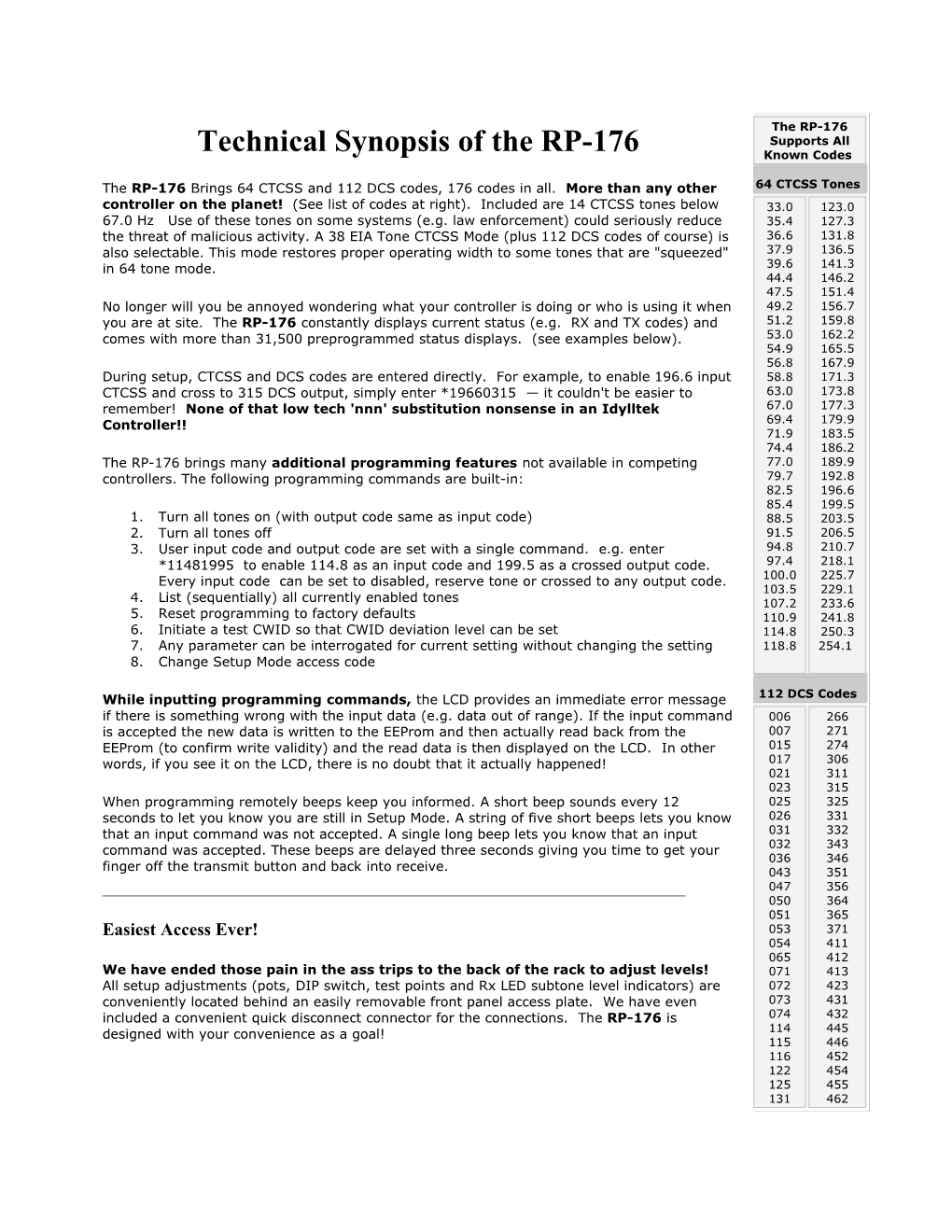 Technical Synopsis of the RP-176