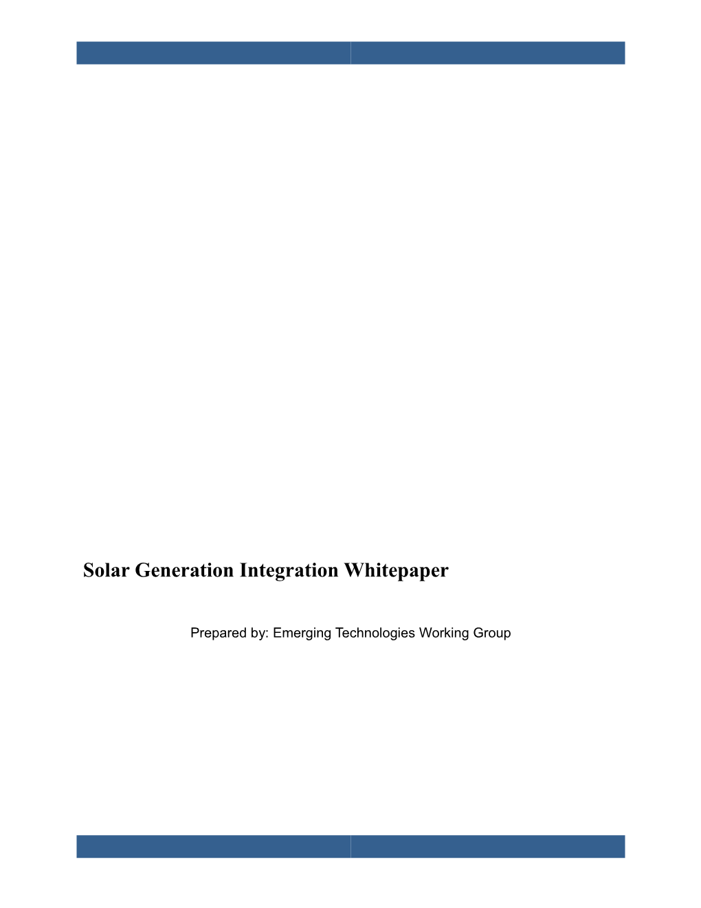 Solar Generation Integration Whitepaper