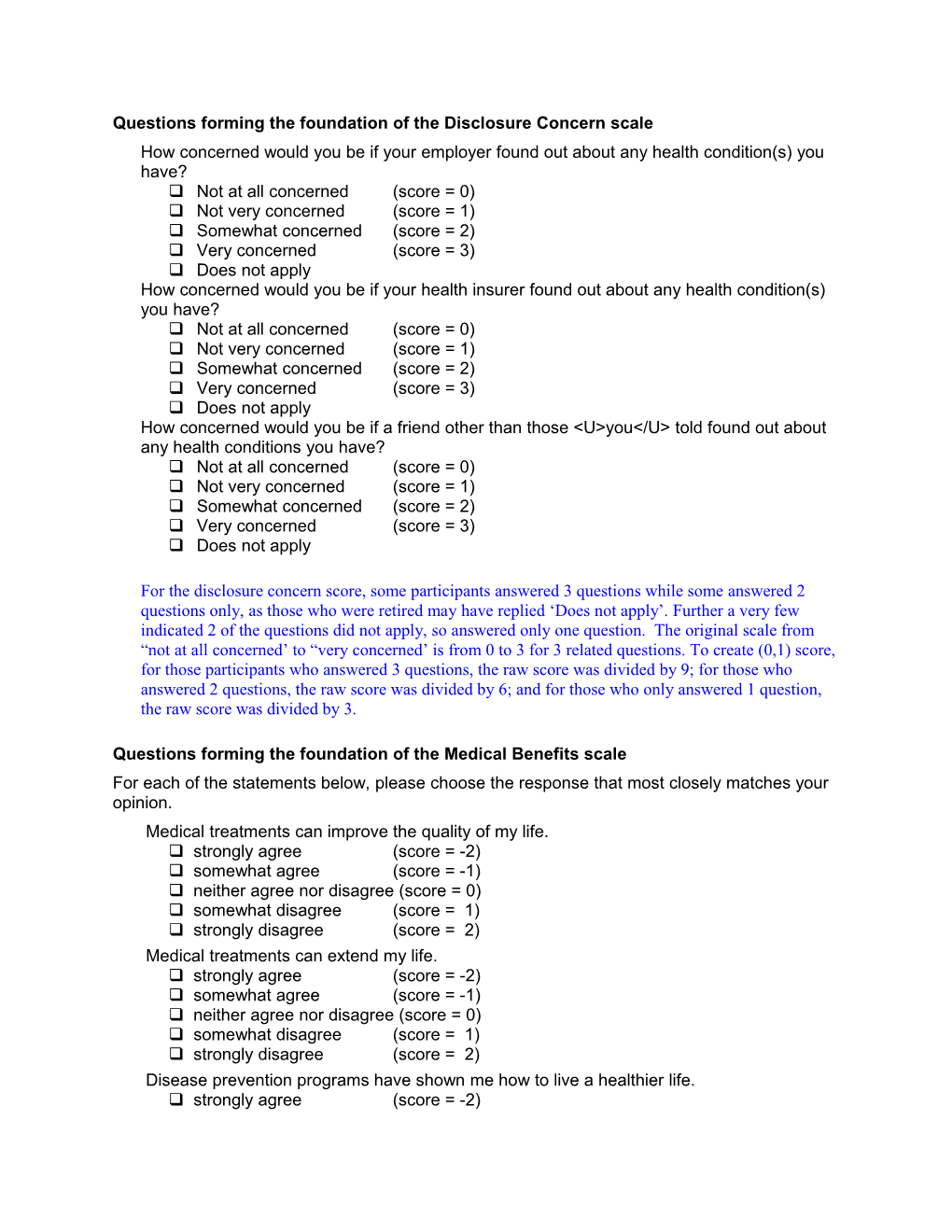 Questions Forming the Foundation of the Disclosure Concern Scale