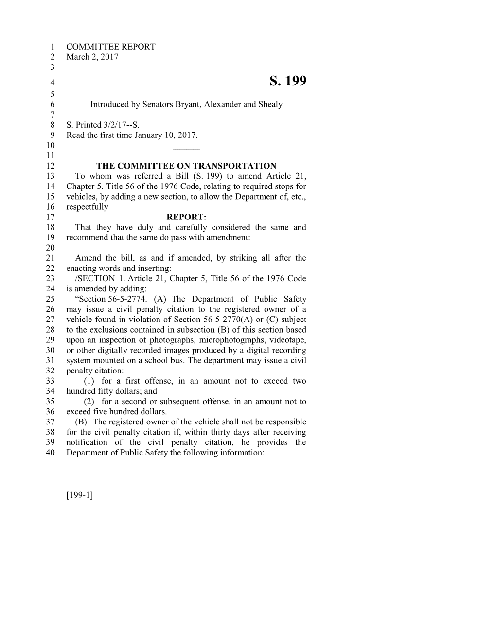 2017-2018 Bill 199 Text of Previous Version (Mar. 2, 2017) - South Carolina Legislature Online