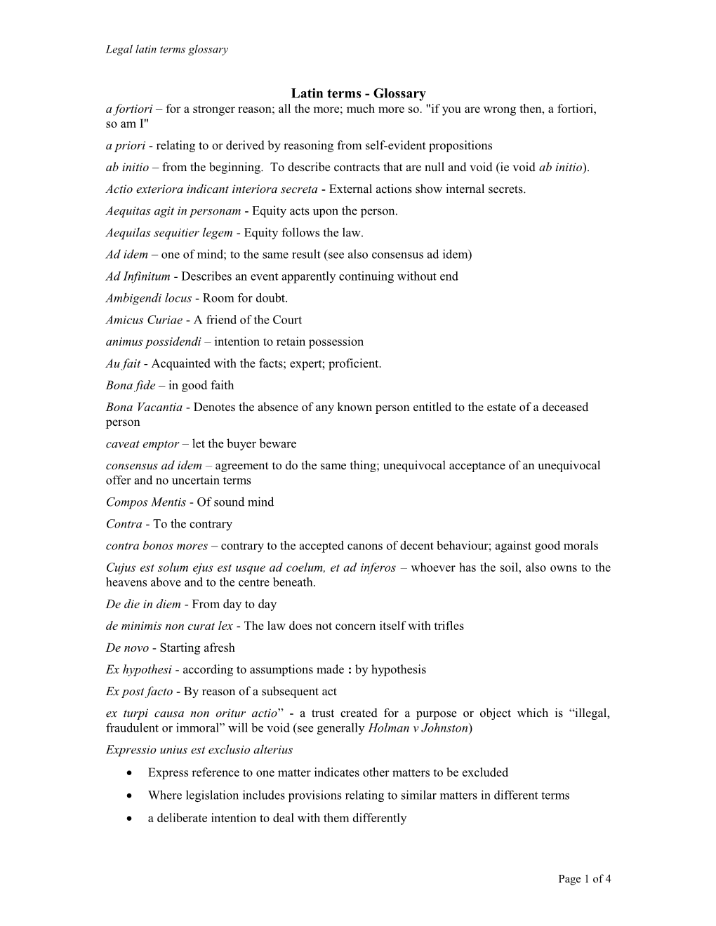 Legal Latin Terms Glossary