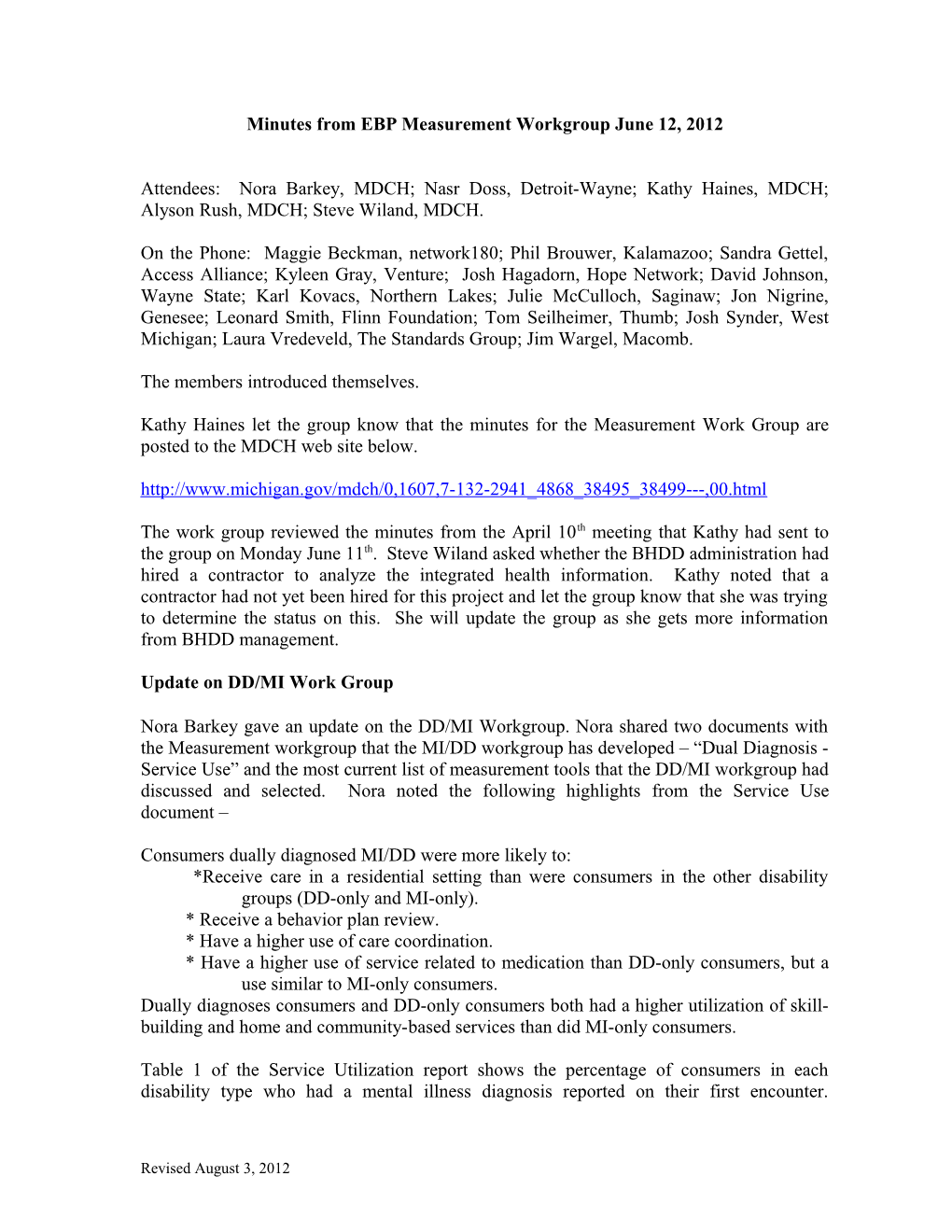 DRAFT - - - Minutes from EBP Measurement Workgroup June 13, 2011