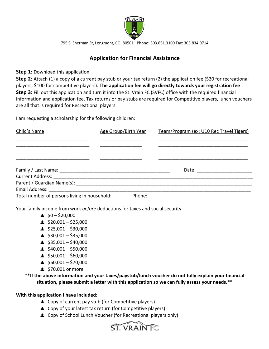 Application for Community Sailing of Colorado Scholarships