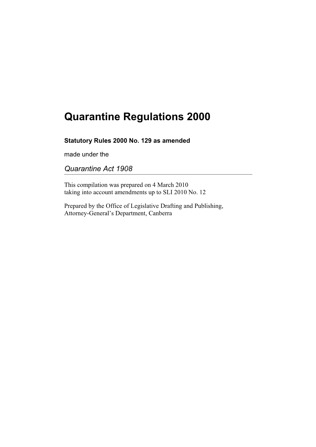 Quarantine Regulations 2000