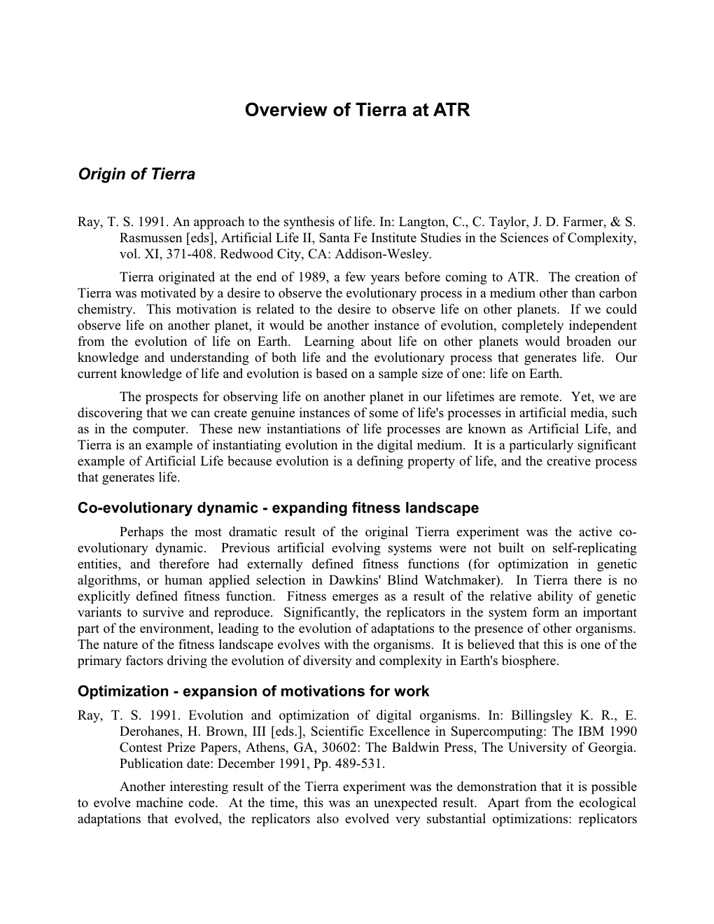 Overview of Tierra at ATR