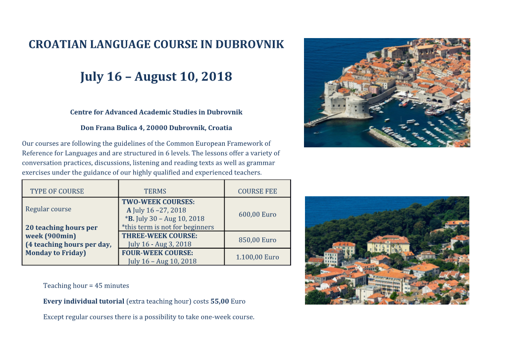 Croatian Language Course in Dubrovnik