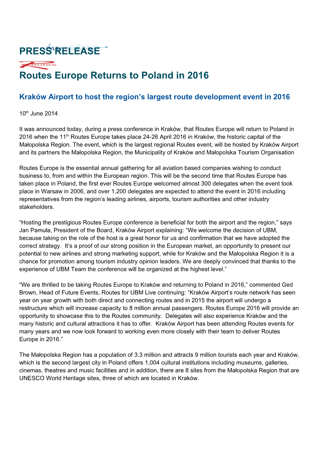 Routes Europe Returns to Poland in 2016