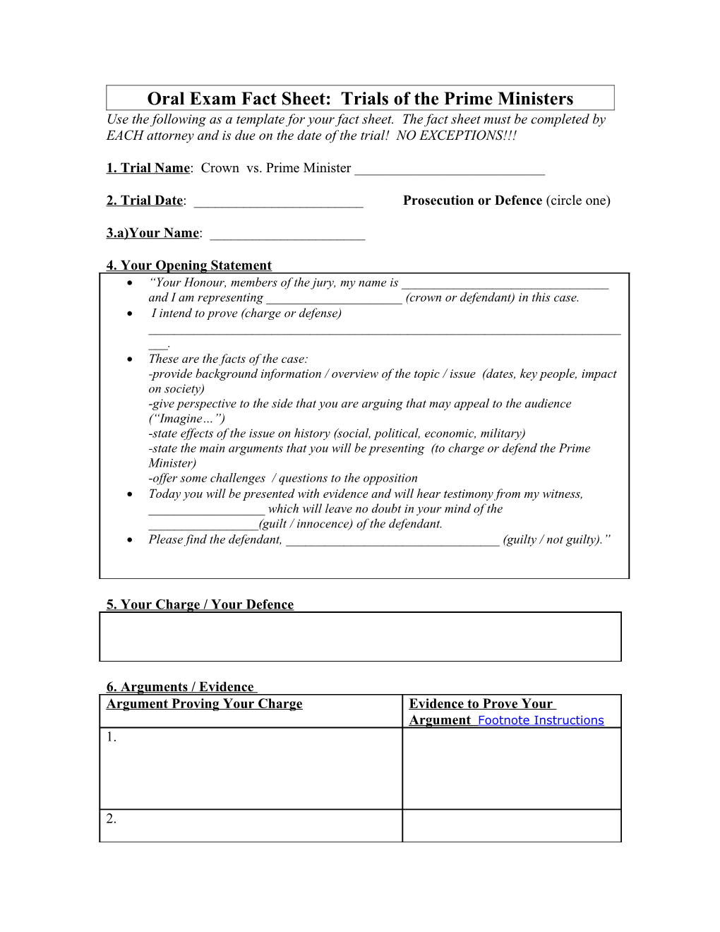 Oral Exam Fact Sheet: Trials of the Prime Ministers