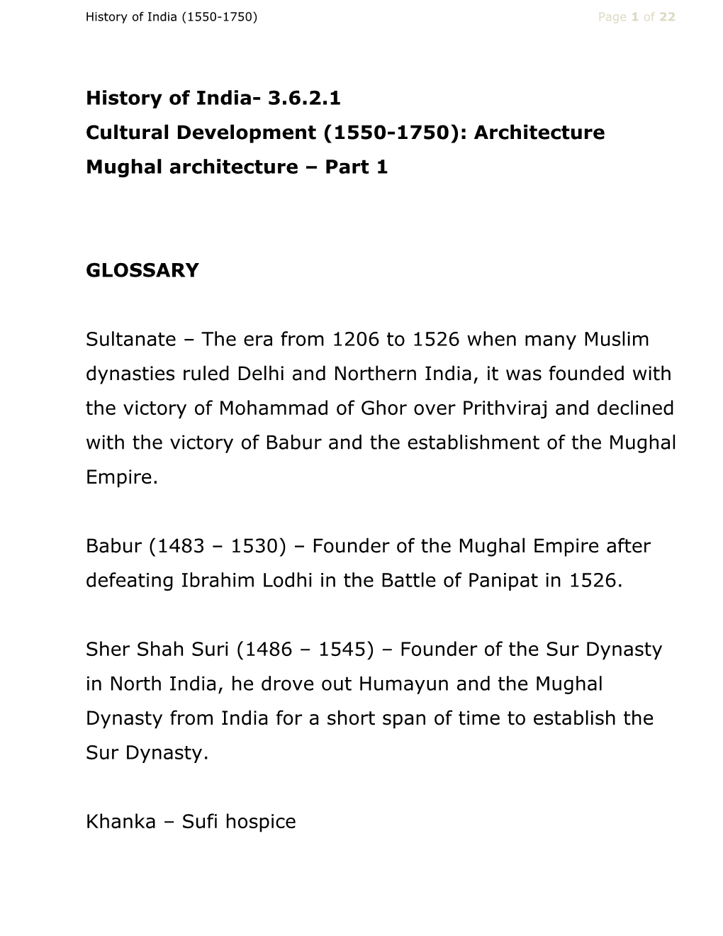 History of India (1550-1750) Page 1 of 22