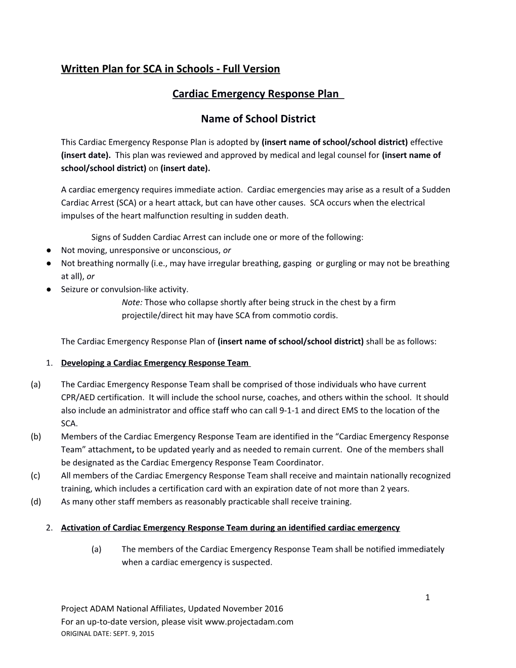 Written Plan for SCA in Schools - Full Version