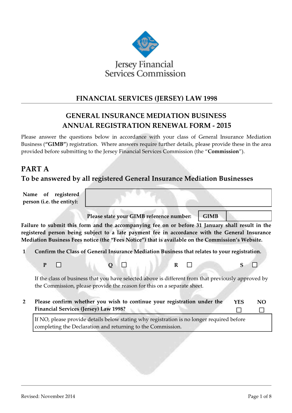 Annual Registration Renewal Form General Insurance Mediation Business