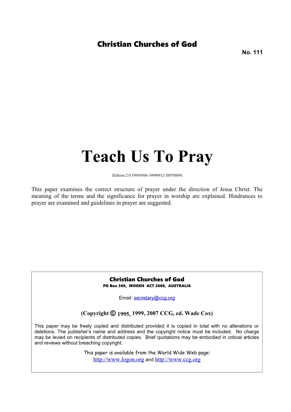 Teach Us to Pray (No. 111)