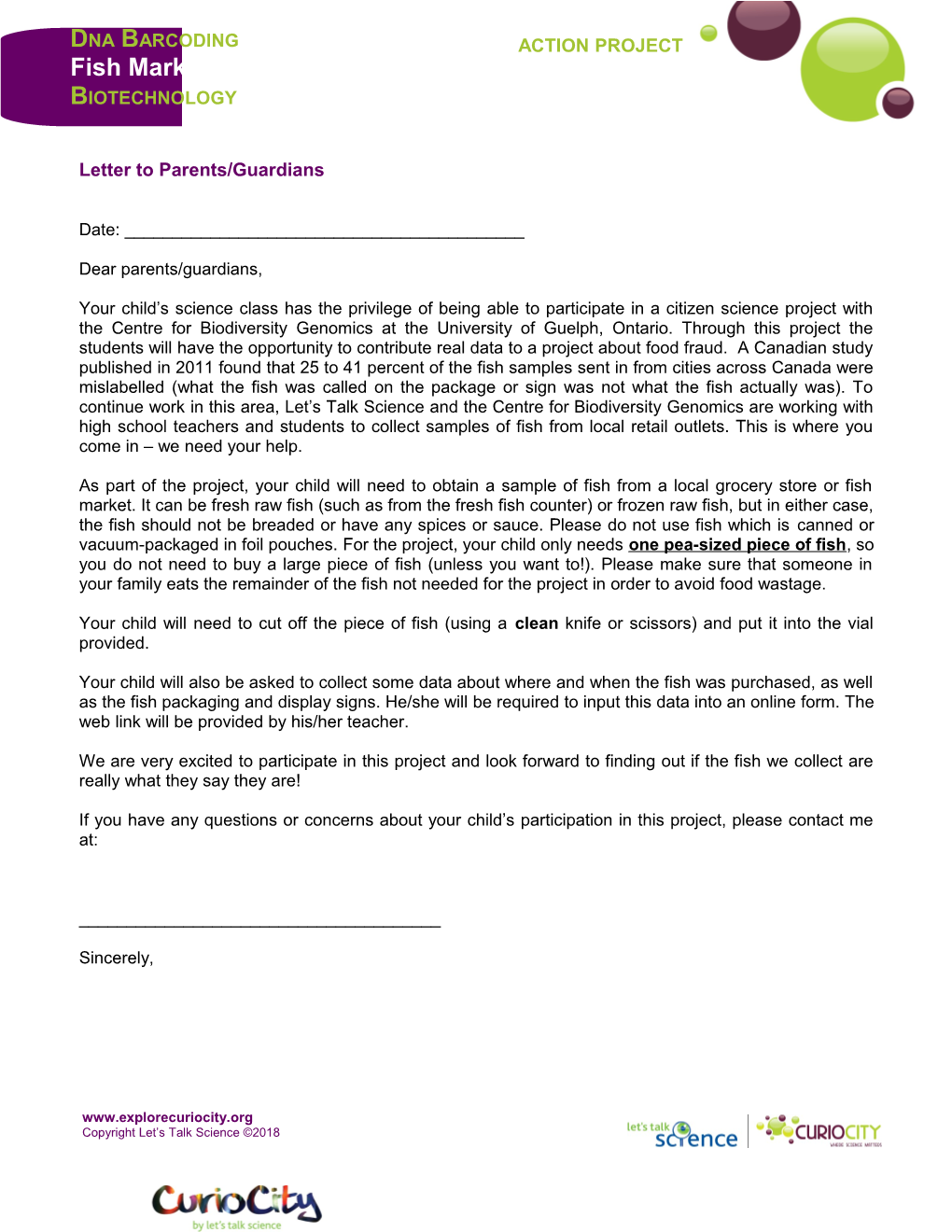 Letter to Parents/Guardians