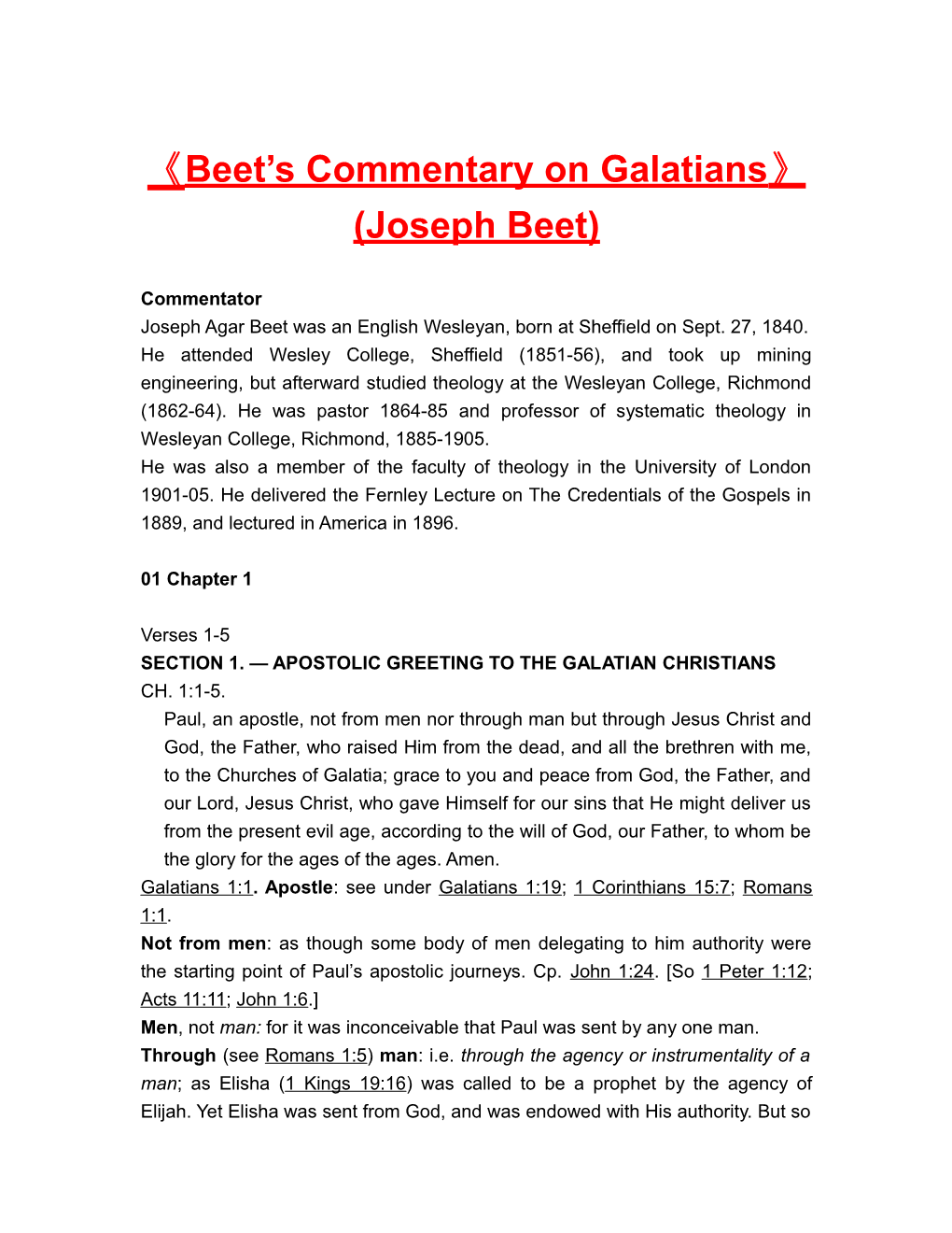 Beet S Commentary on Galatians (Joseph Beet)