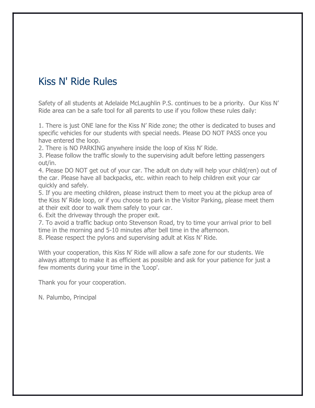 Kiss N' Ride Rules