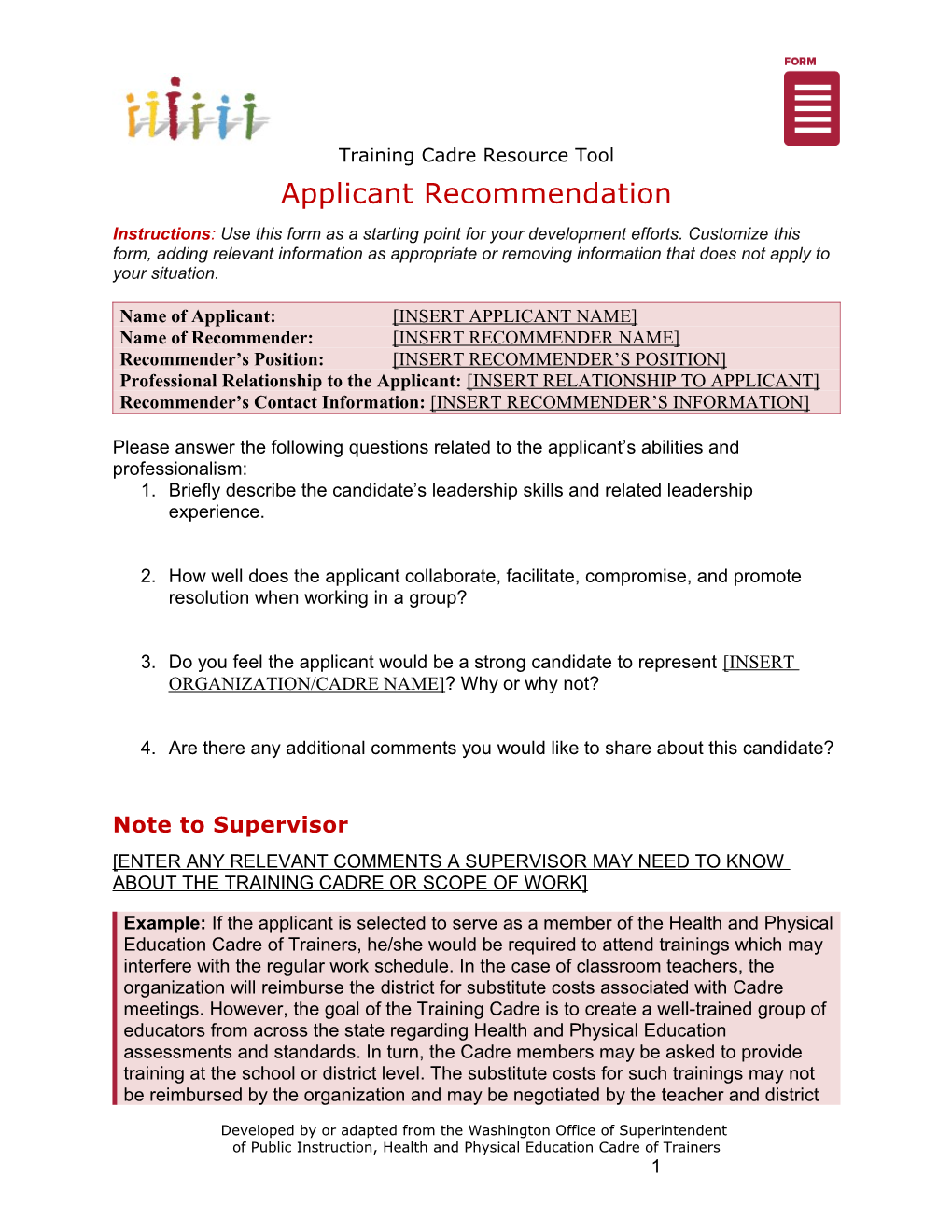 Applicant Recommendation