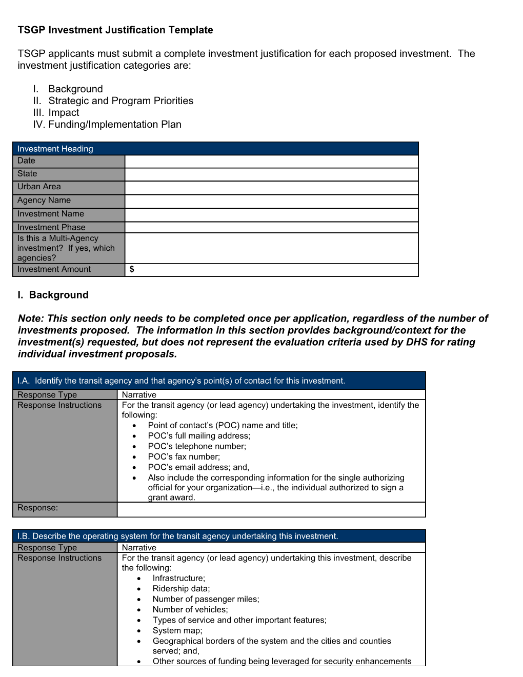 TSGP Investment Justification Template