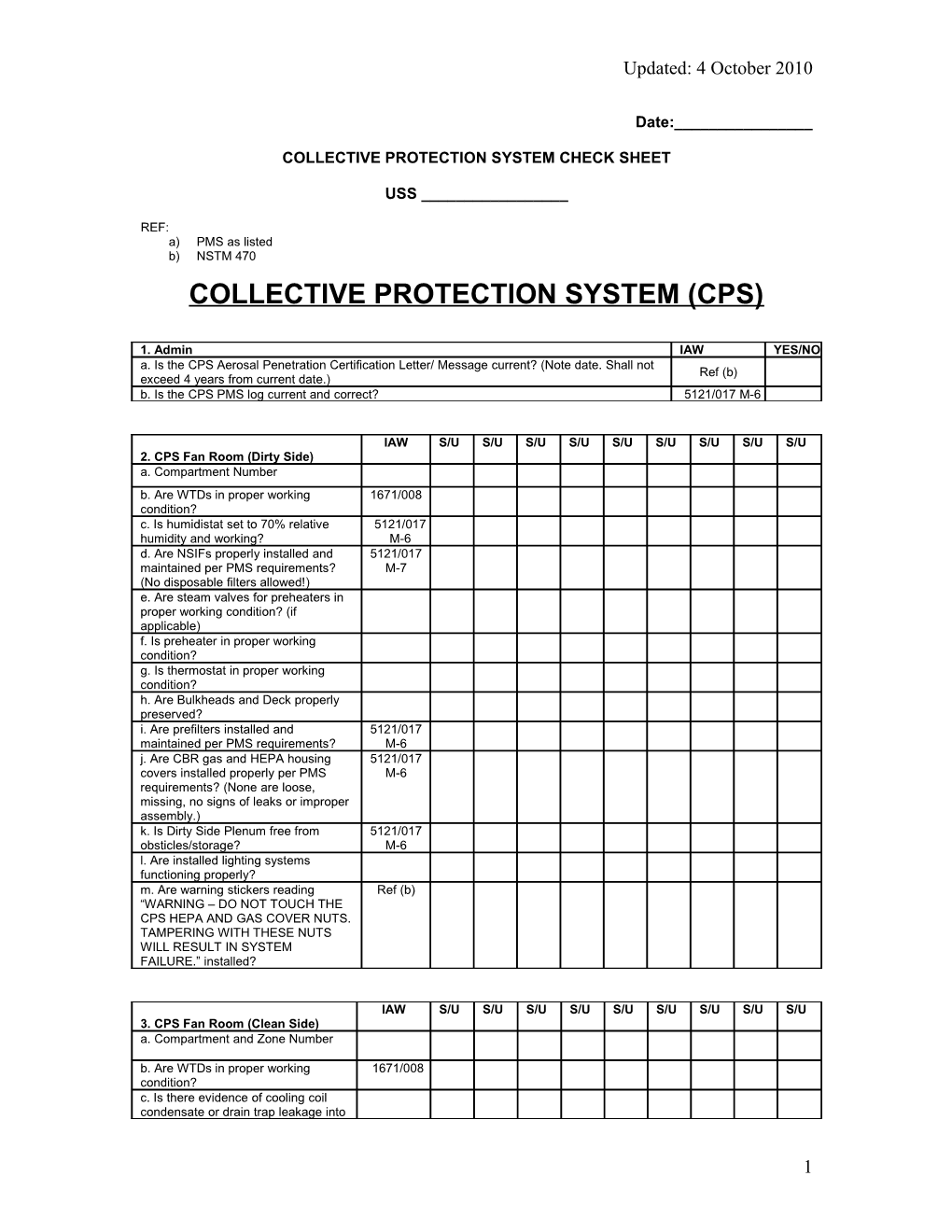 Collective Protection System Check Sheet