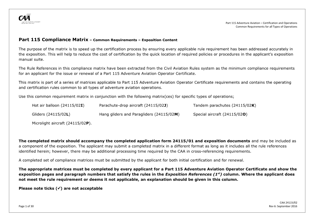 24115 02 Part 115 Matrix (Common Requirements)