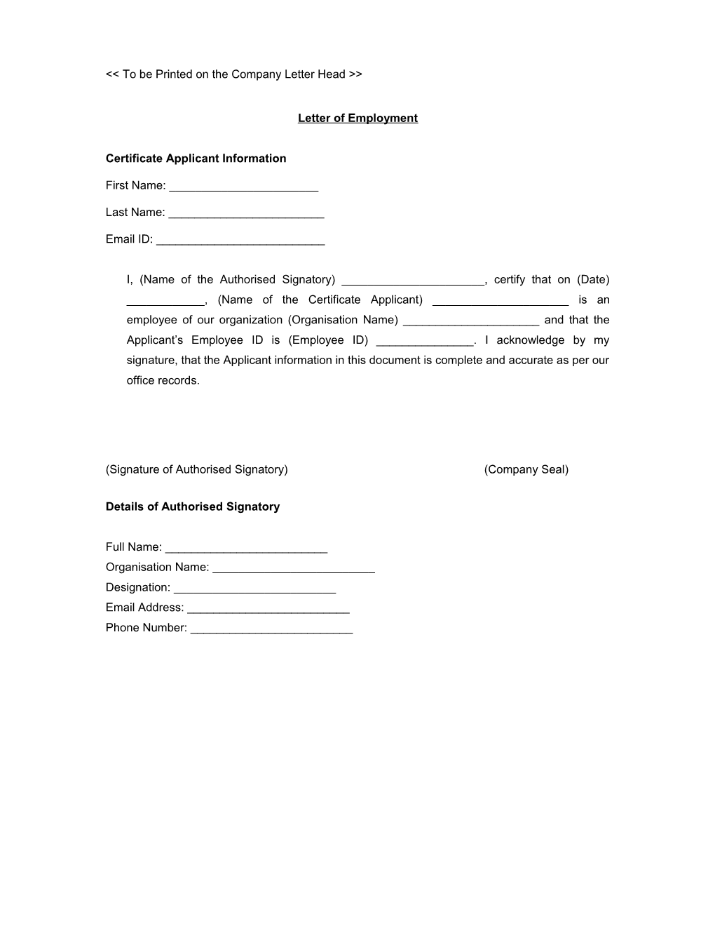 Certificate Application Attestation Form