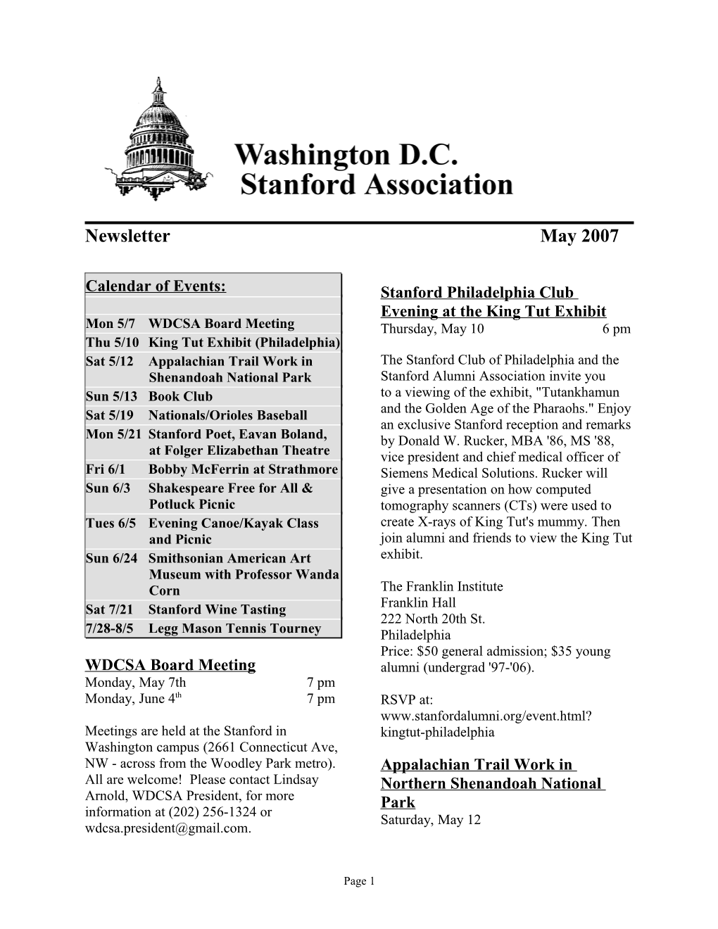 WDCSA Newslettermay 2007