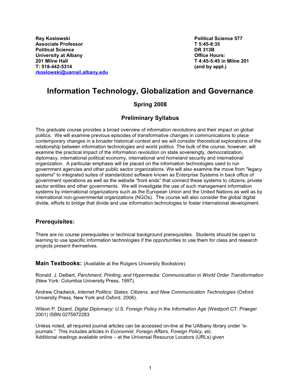 Information Technology, Globalization and Governance