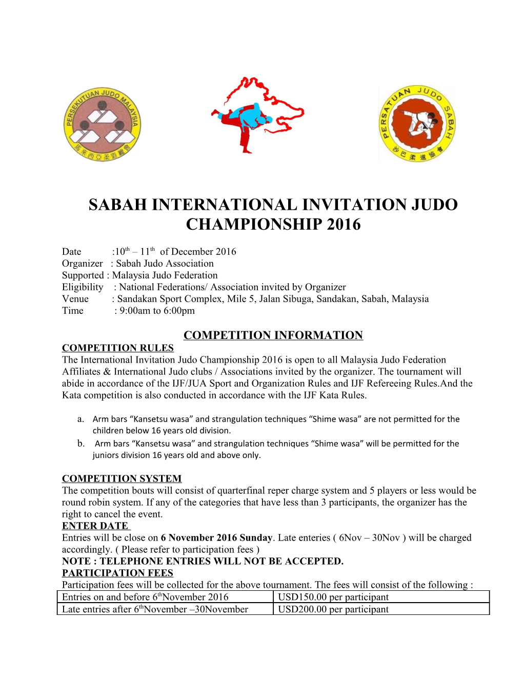 Sabah International Invitation Judo Championship 2016