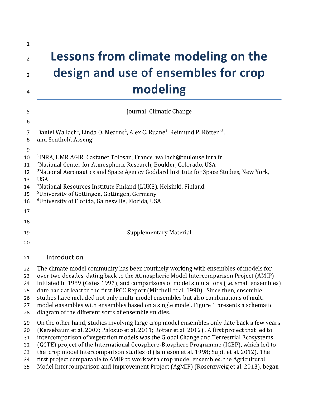 Lessons from Climate Modeling on the Design and Use of Ensembles for Crop Modeling