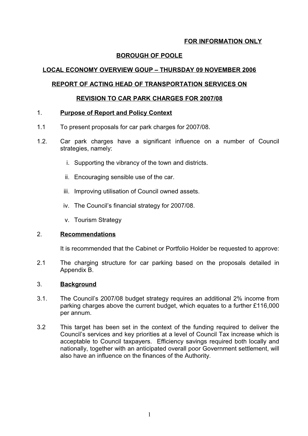 Revision to Car Park Charges for 2007/08