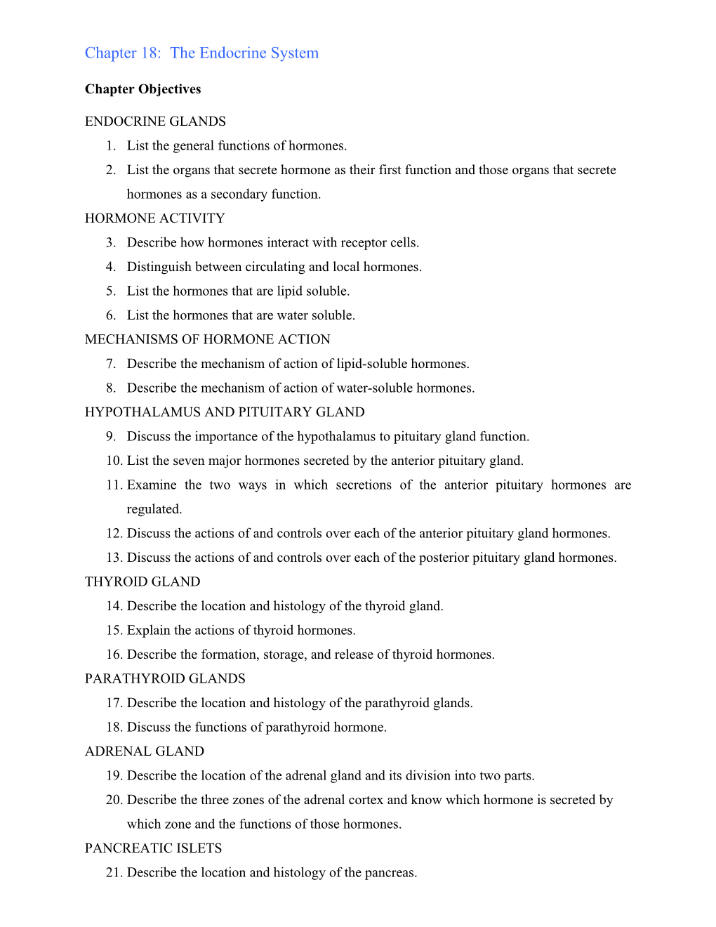 Chapter 18: the Endocrine System