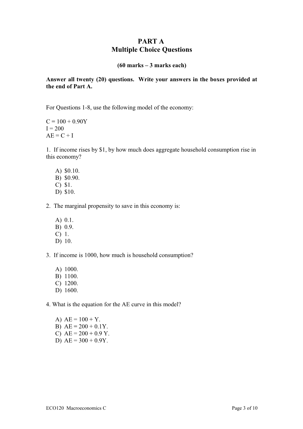 Spring Session Examination Answers 2007