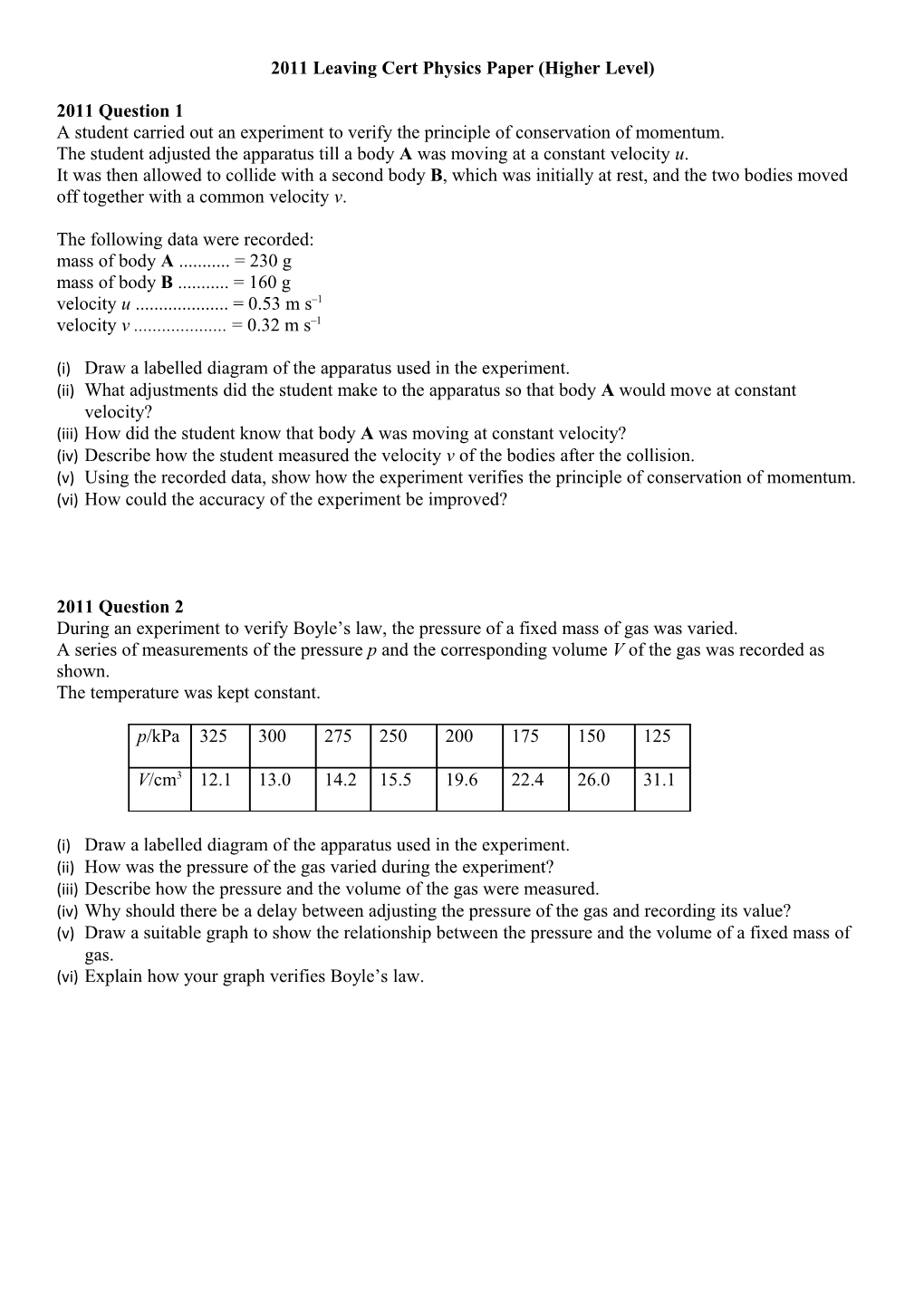 2011 Leaving Cert Physics Paper (Higher Level)