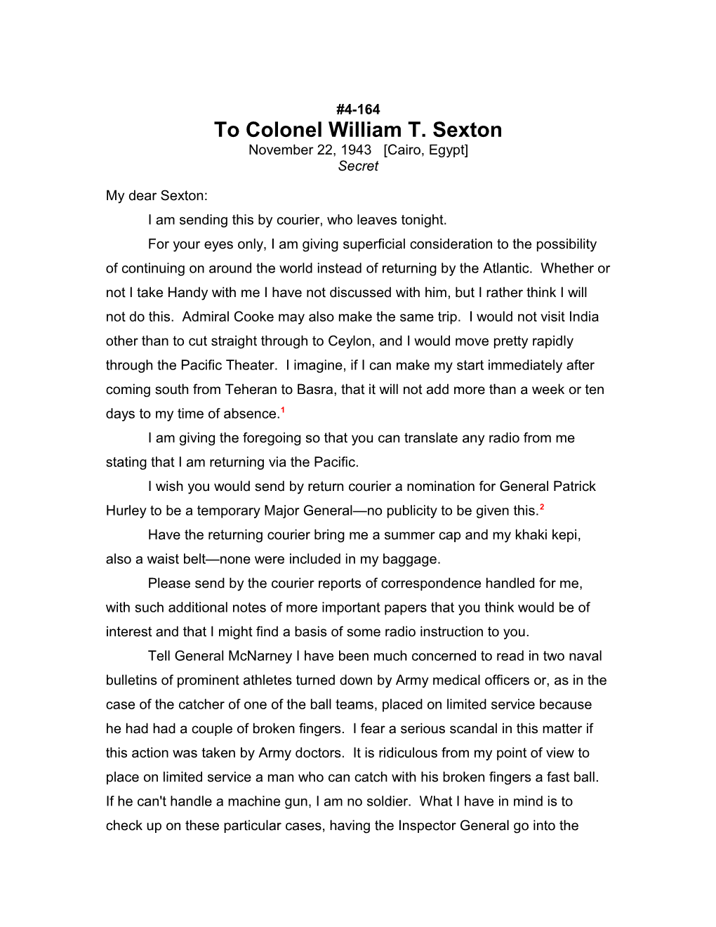 To Colonel William T. Sexton