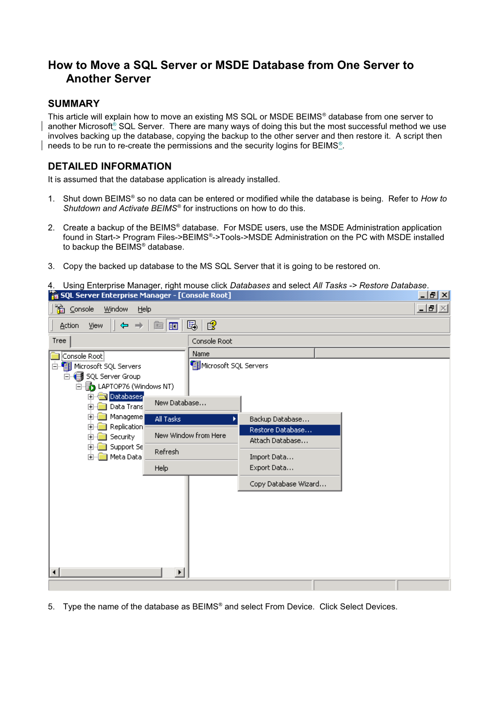 How to Convert a BEIMS MS Access Database to a MS SQL Server, MSDE Or Oracle Database