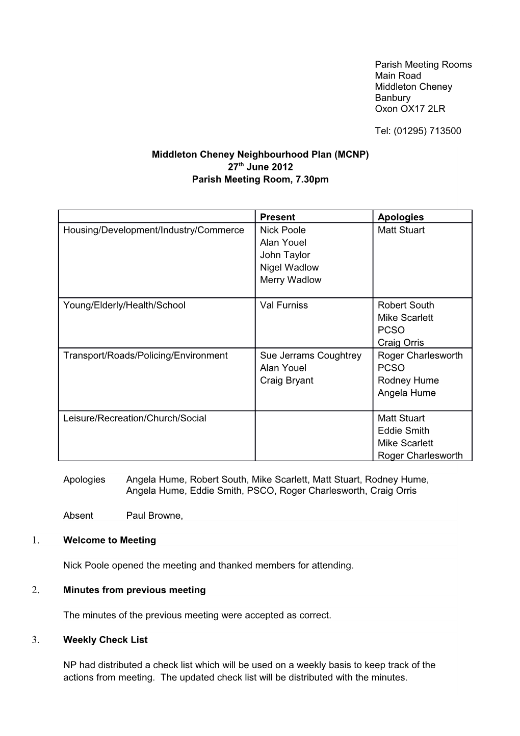 Middleton Cheney Neighbourhood Plan (MCNP)