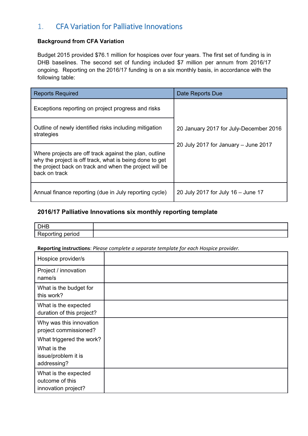 CFA Variation for Palliative Innovations