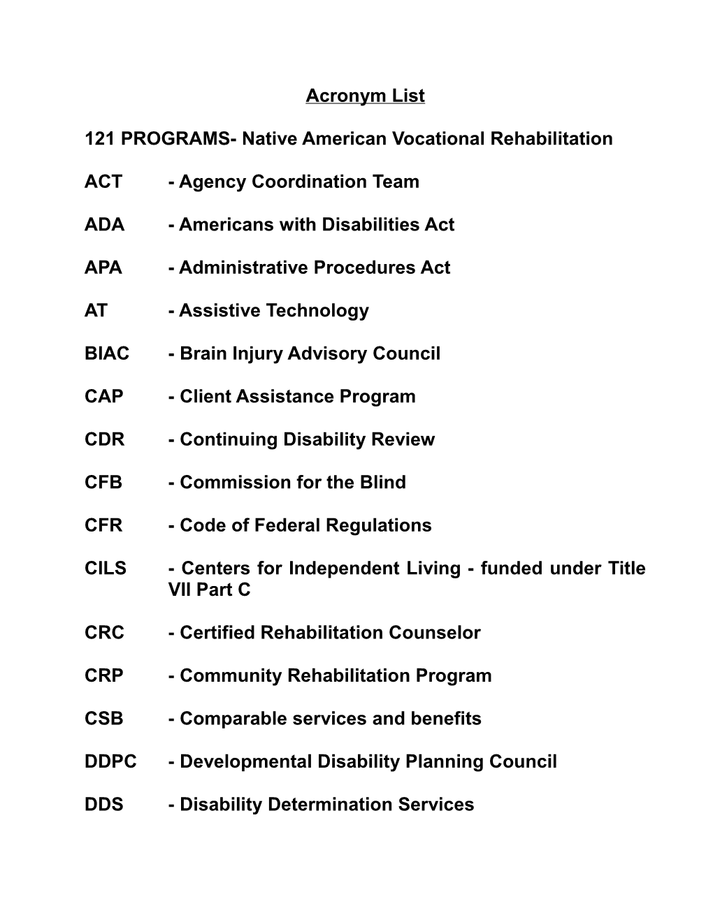 121 PROGRAMS-Native American Vocational Rehabilitation