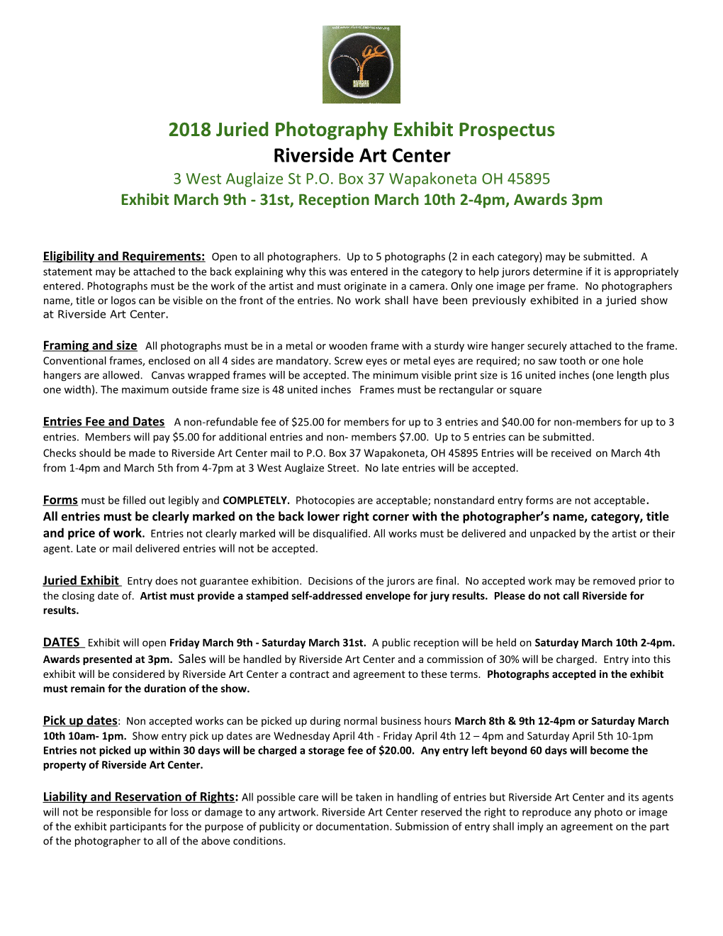 2018Juried Photography Exhibit Prospectus