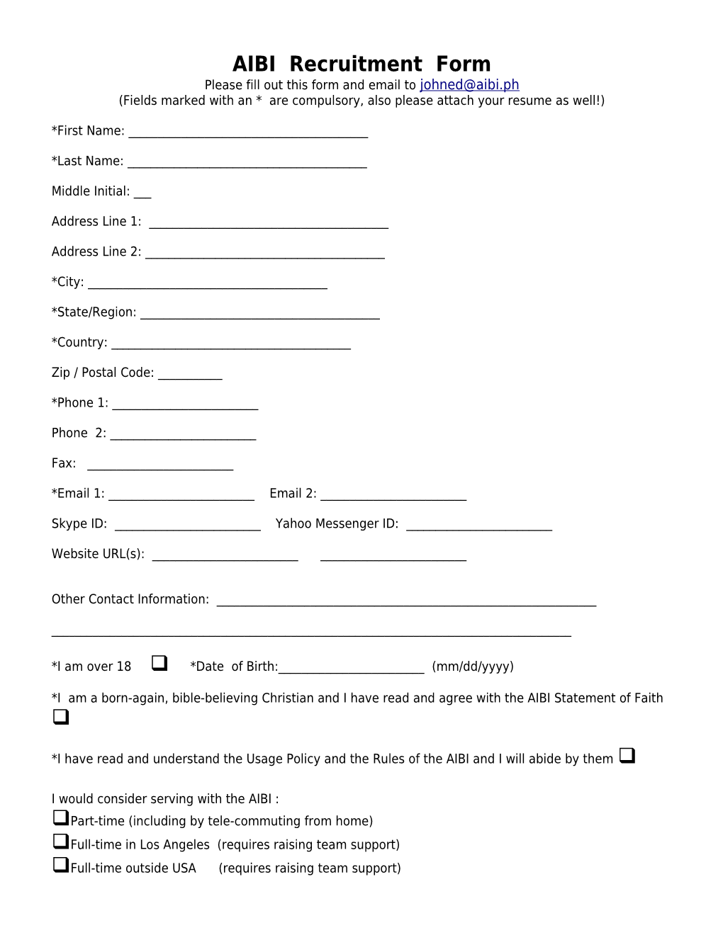 AIBI Recruitment Form